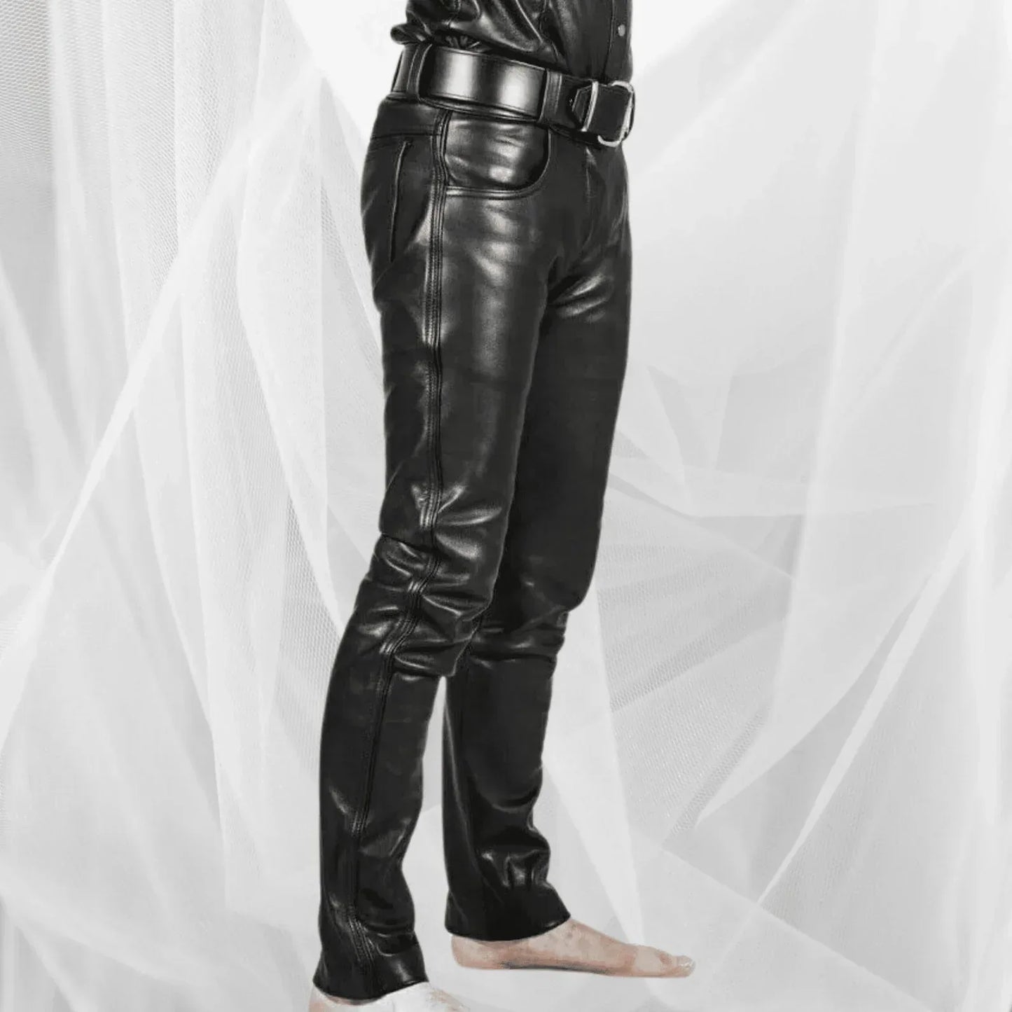 genuine leather pants mens slim fit five pocket jeans style