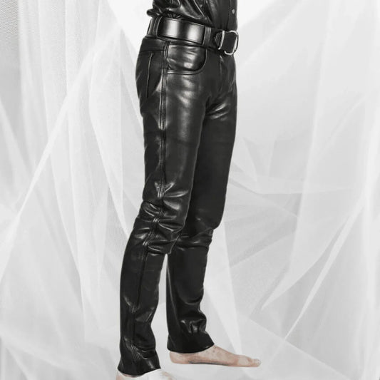 genuine leather pants mens slim fit five pocket jeans style