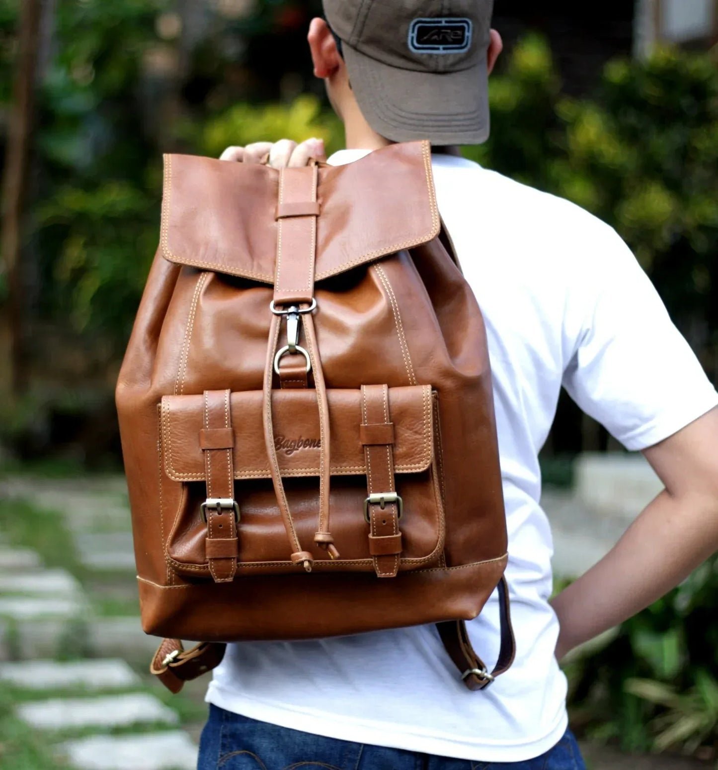 Mens Leather Rucksack Backpack for Travel and Work