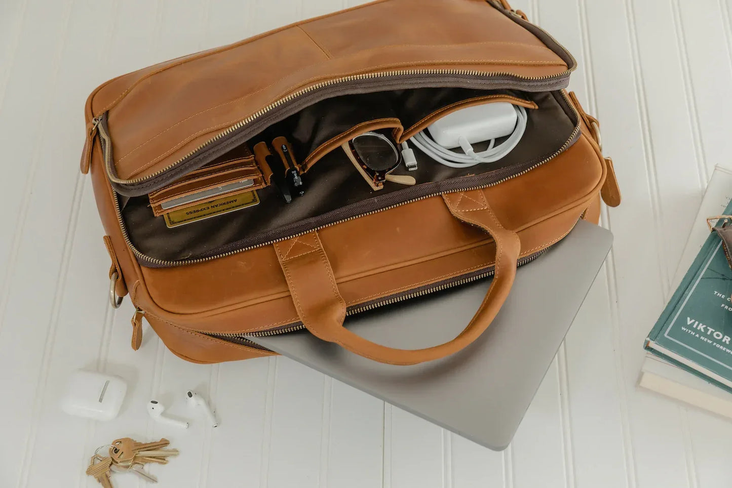 Genuine Leather Satchel Bag For Men Laptop Work Messenger Bag