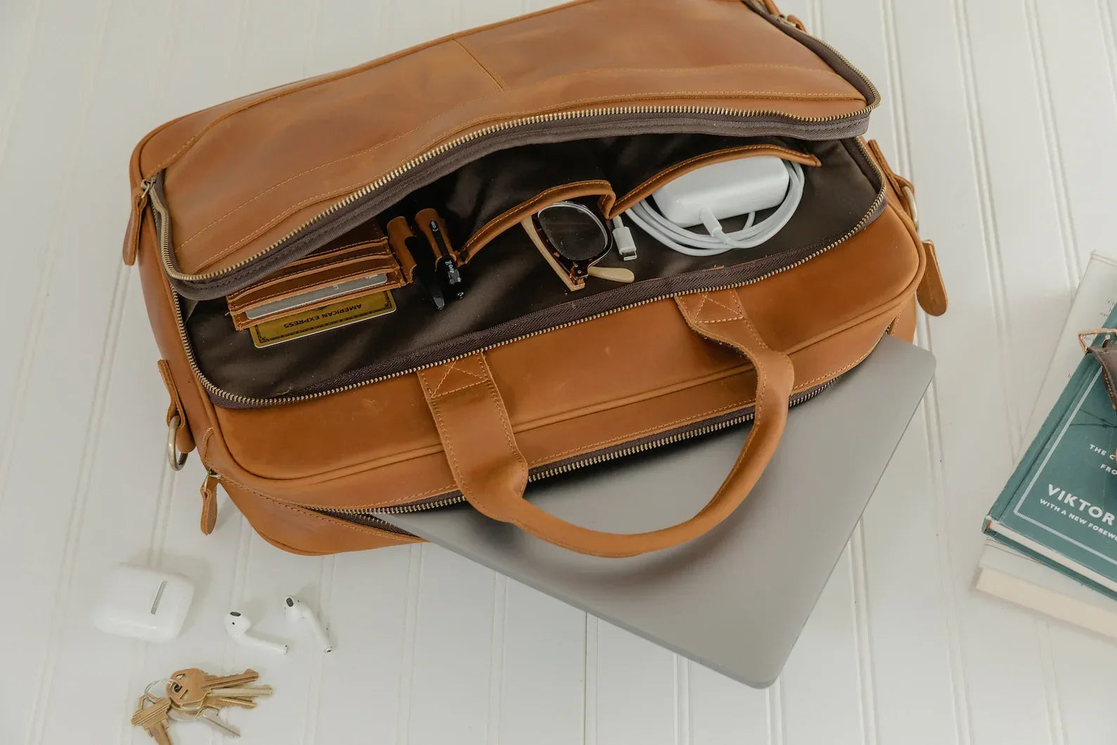Genuine Leather Satchel Bag For Men Laptop Work Messenger Bag