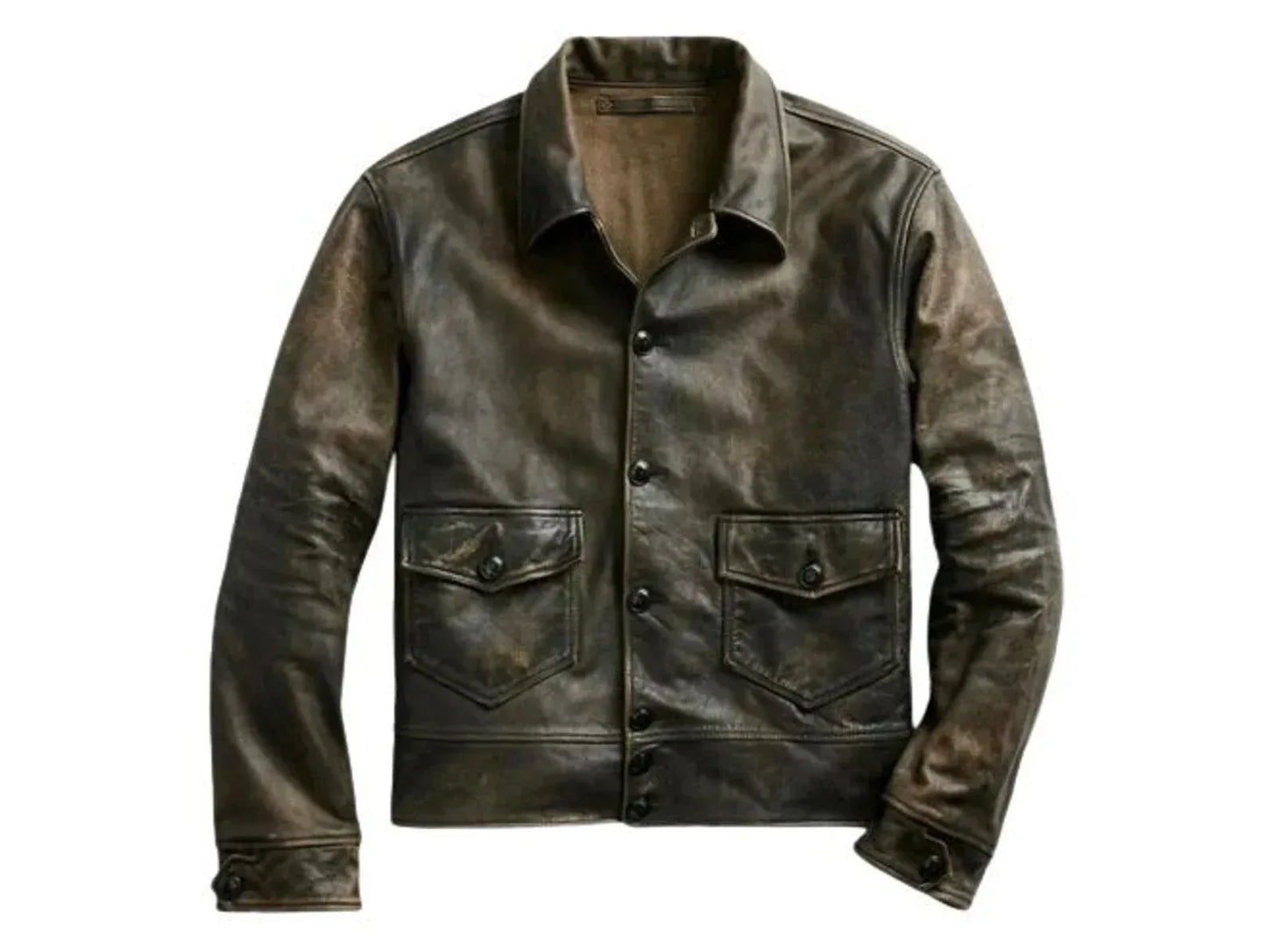 Button front leather jacket men shirt style fit