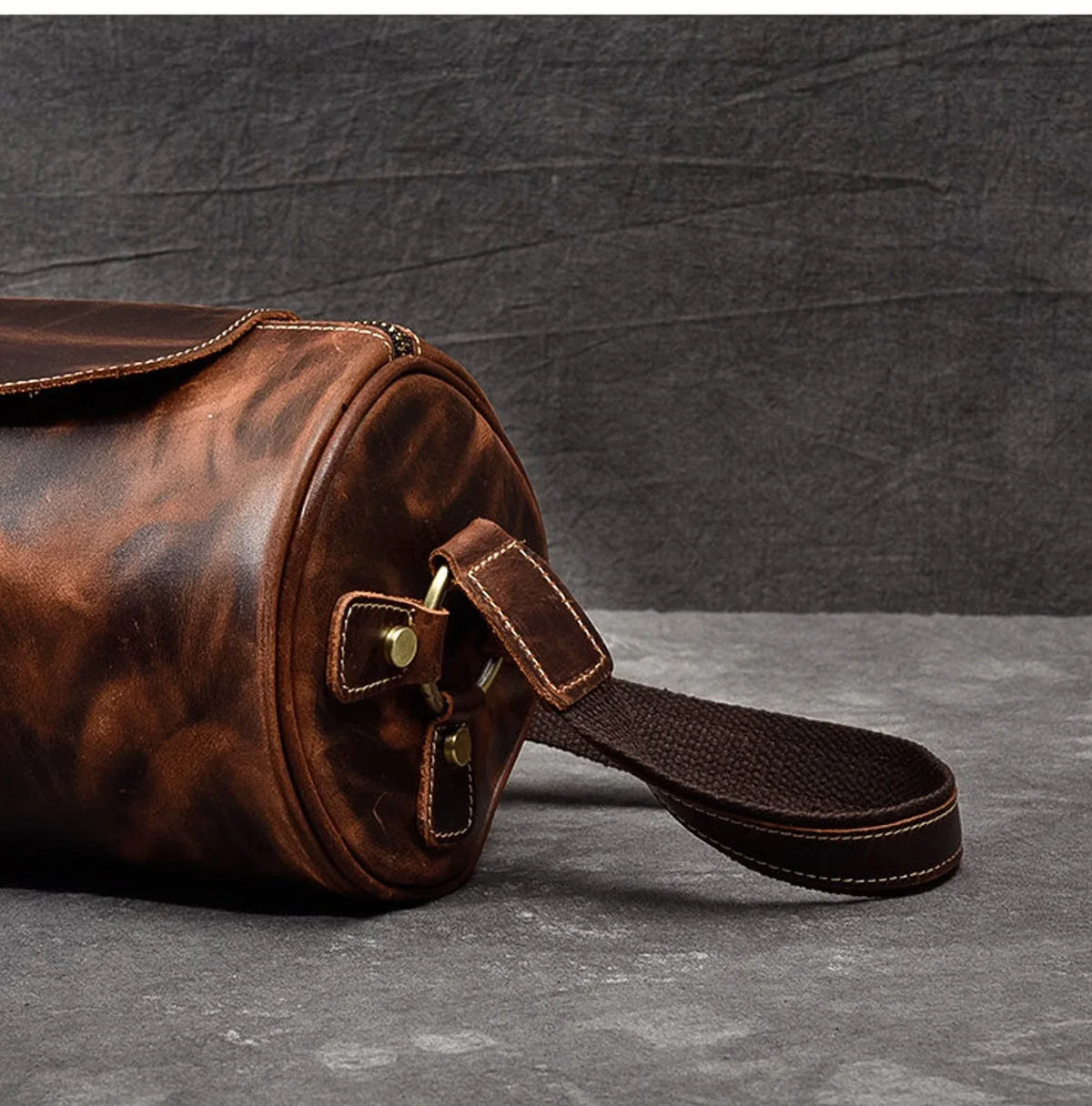 Small Barrel Duffel Bag in Brown Genuine Leather for Men