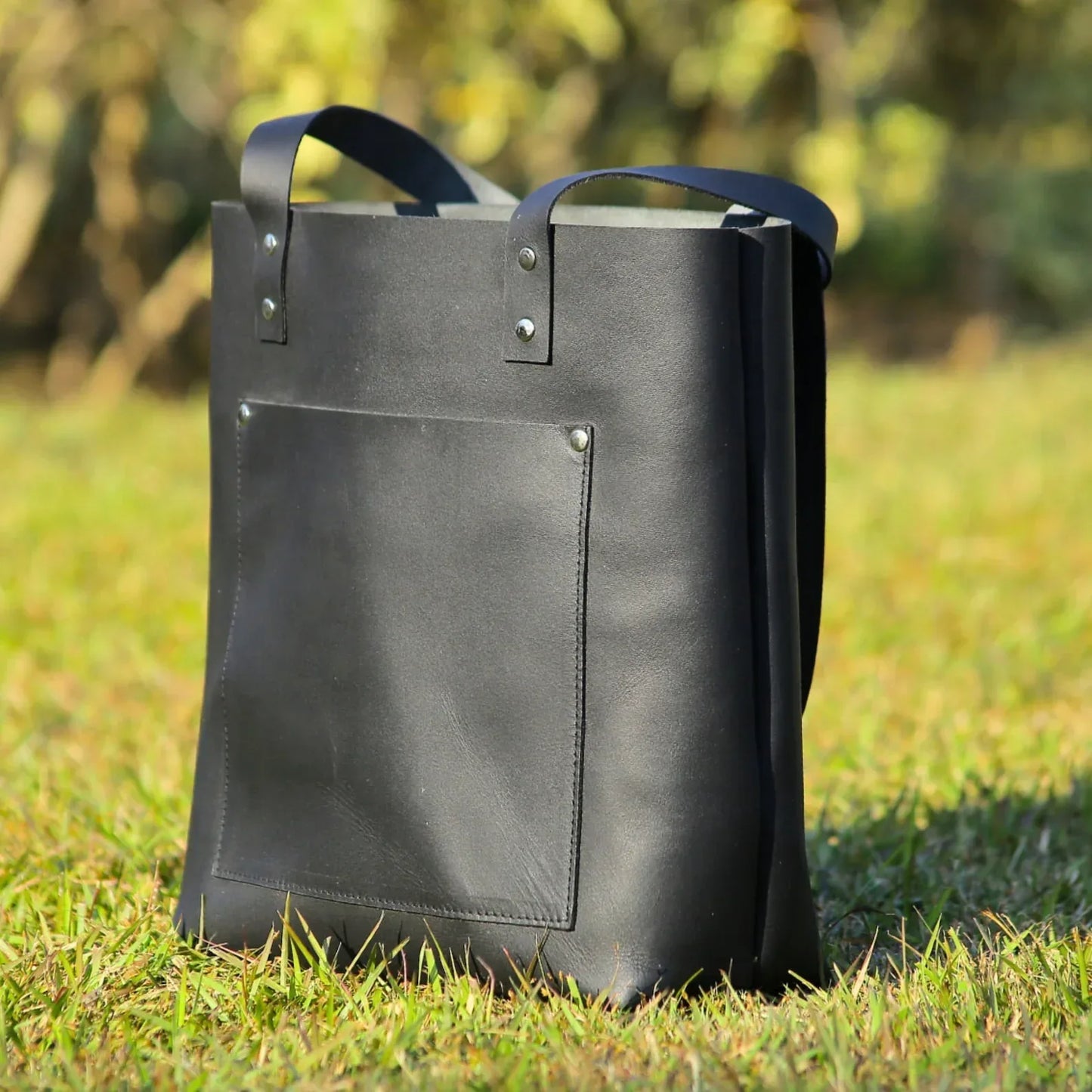 Leather Tote Bag Large Carry On Black