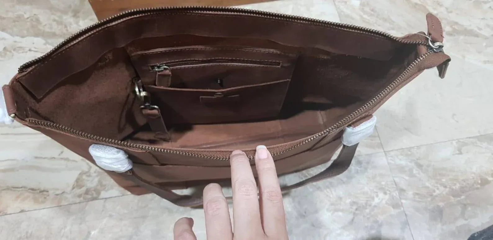 Leather Tote Bag with Zipper for Women Daily Carry