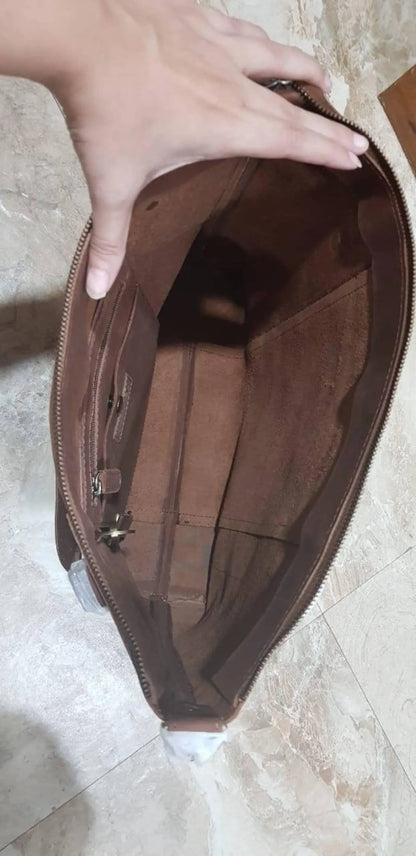 Leather Tote Bag with Zipper for Women Daily Carry