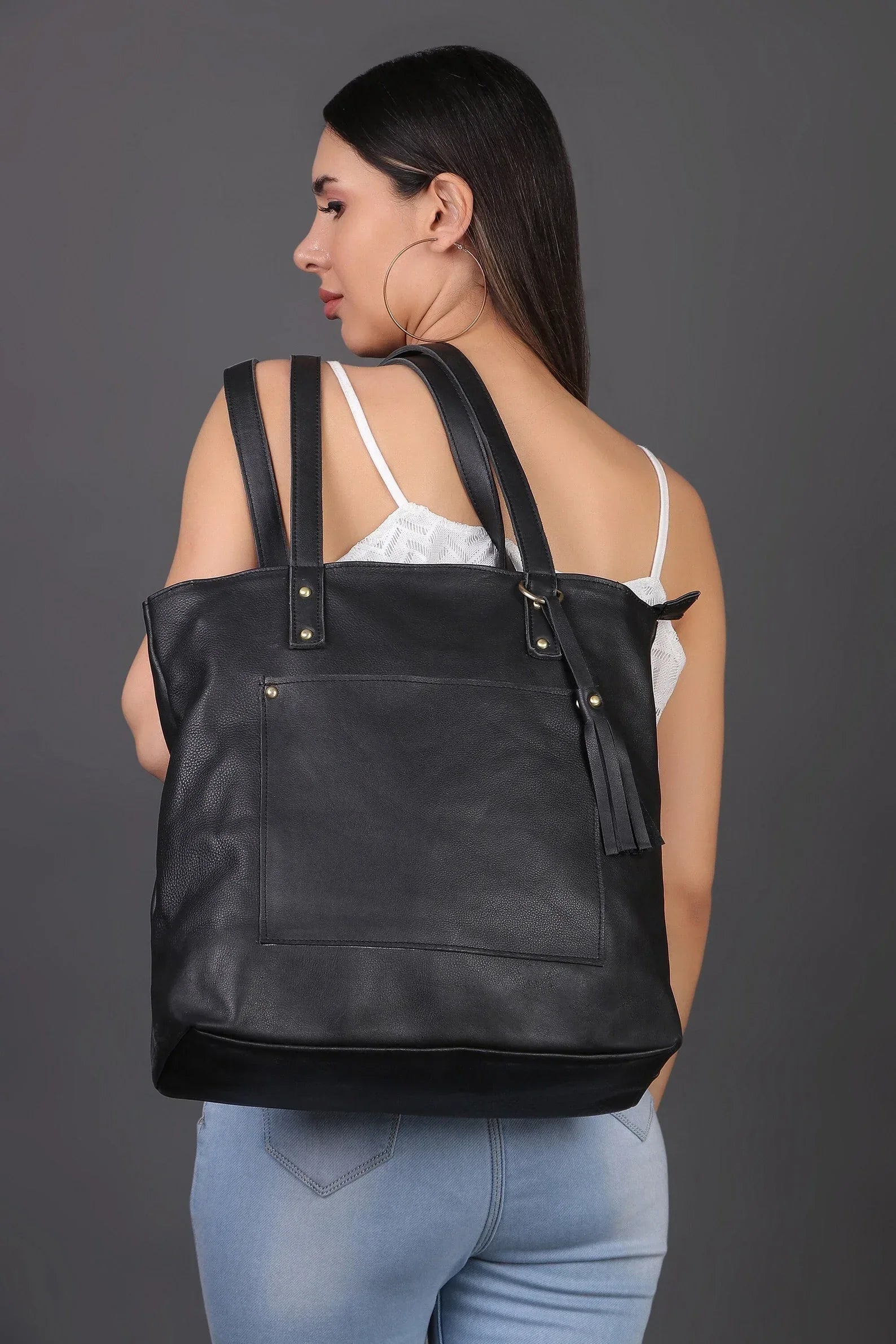 Leather Tote Bag With Pockets Work Tote For Women