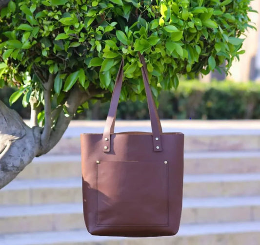 Leather Tote Bag With Compartments For Work Women