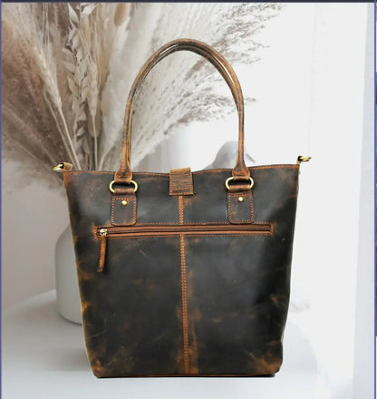 Leather Tote With Compartments For Women Large Organizer Bag