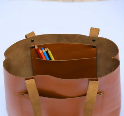 Leather Tote Bag With Compartments For Work Women