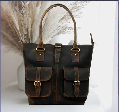 Leather Tote With Compartments For Women Large Organizer Bag