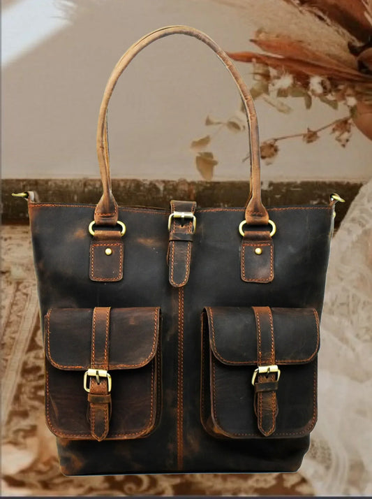 Leather Tote With Compartments For Women Large Organizer Bag