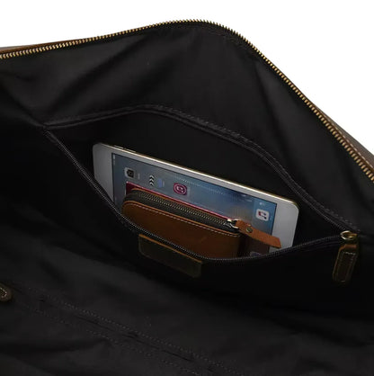 Leather Duffle Bag With Wheels Dark Brown Rolling Travel Bag