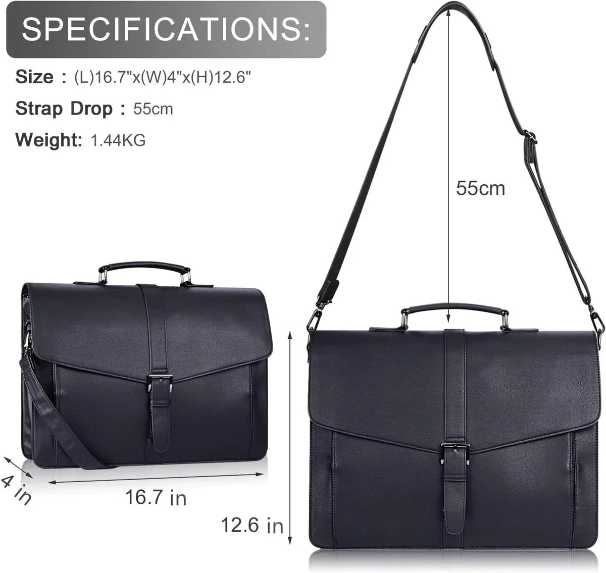Leather Travel Briefcase for Men 15.6 Inch Laptop Work Bag