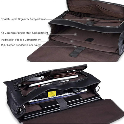 Leather Travel Briefcase for Men 15.6 Inch Laptop Work Bag