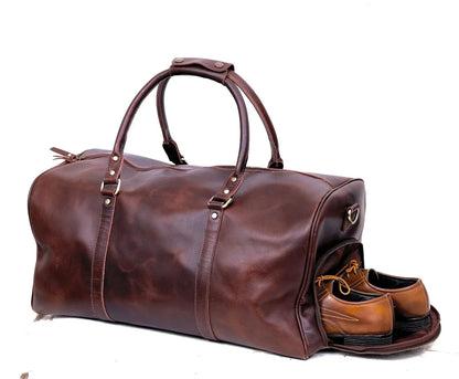 Leather Duffle Bag Large Genuine Cowhide Travel Holdall