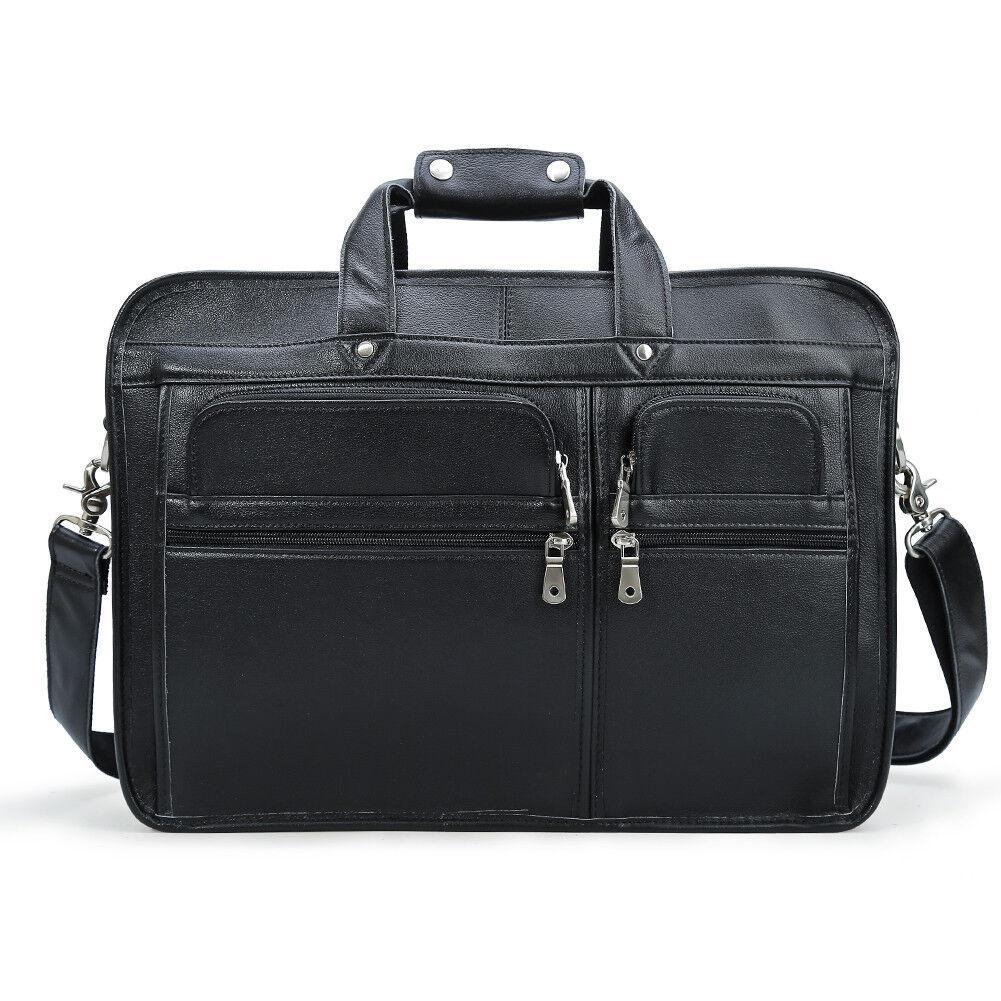 Mens leather briefcase 17 inch laptop bag