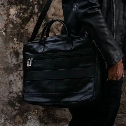 Cowhide Leather Laptop Bag With Trolley Sleeve Briefcase