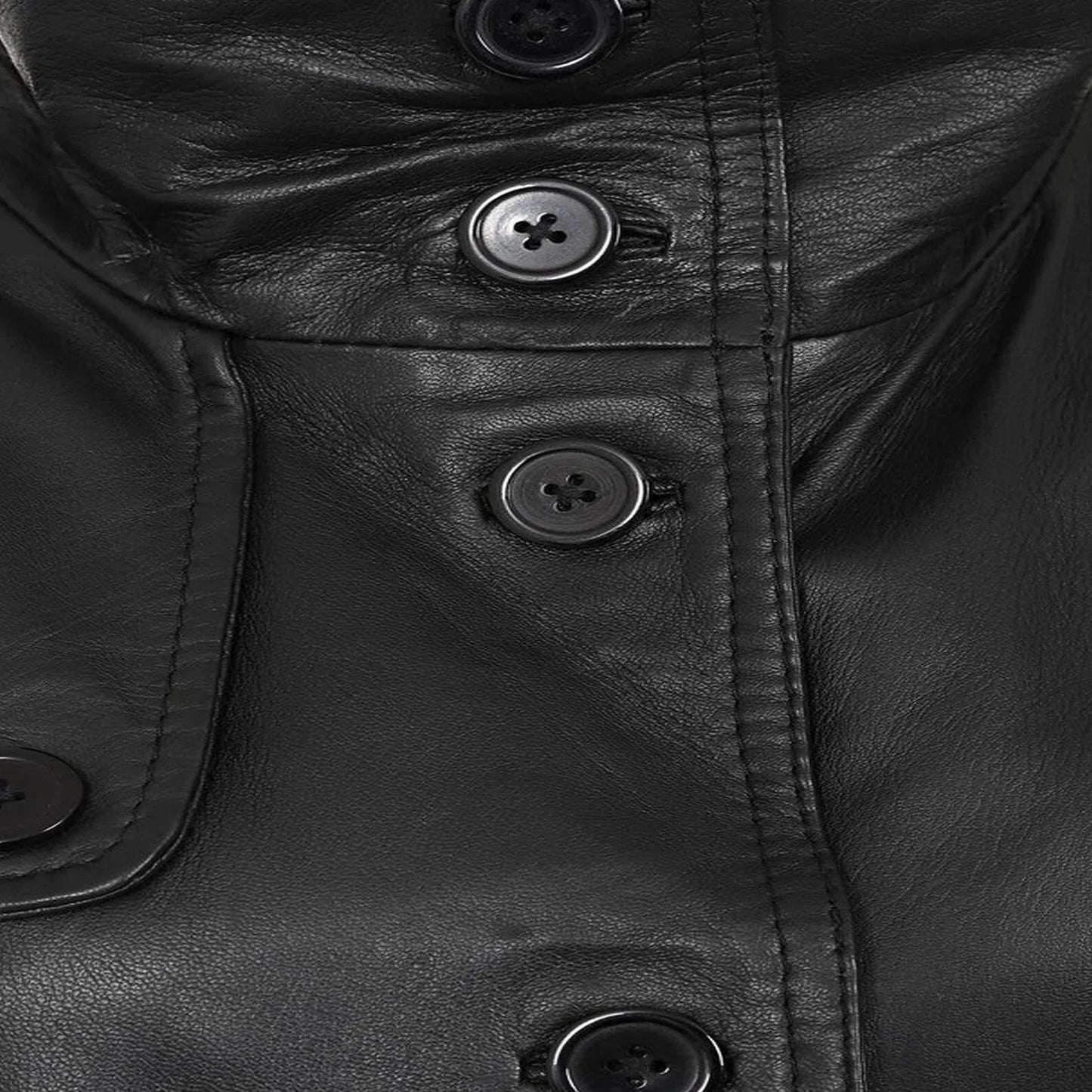 Women Black Leather Genuine Long Coat