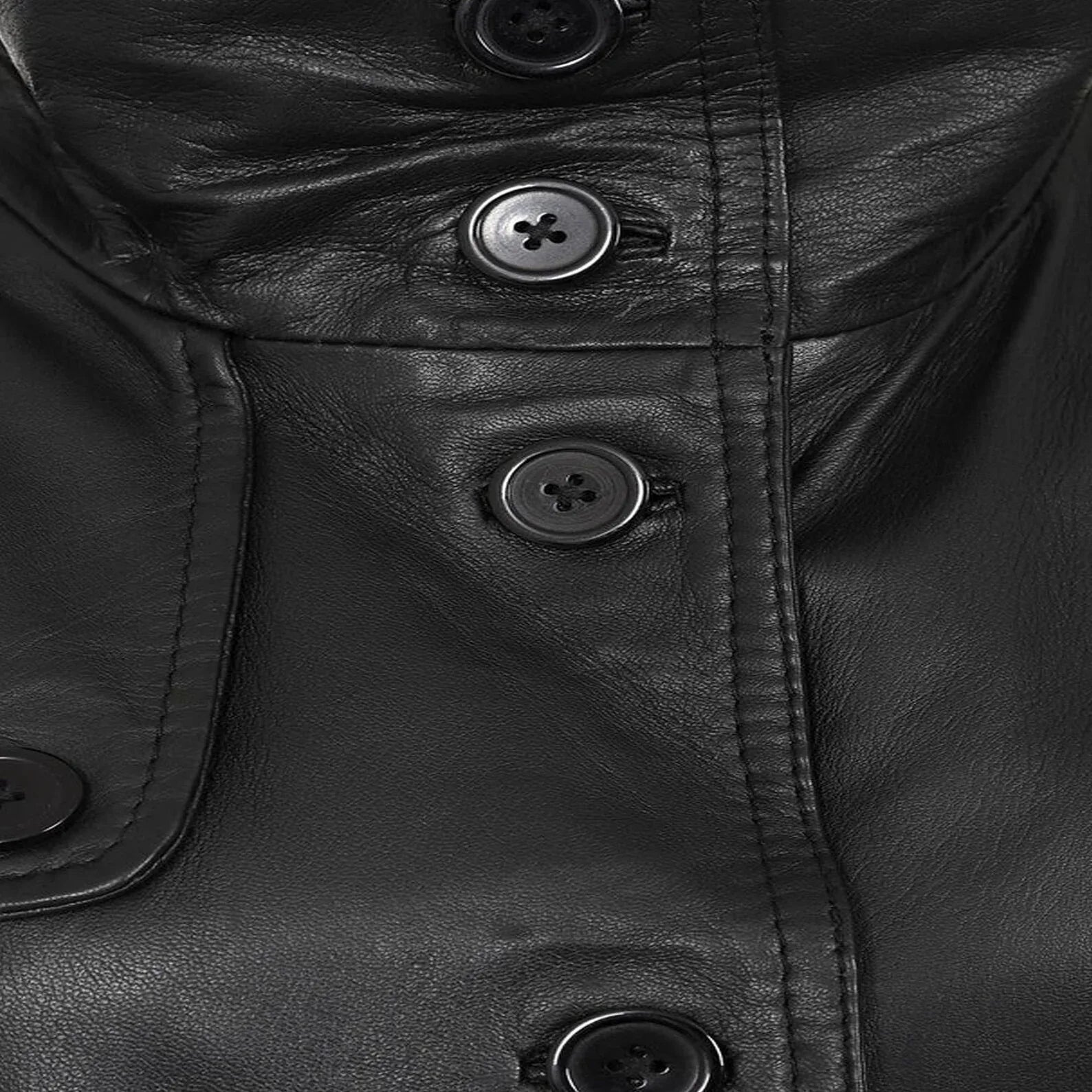 Women Black Leather Genuine Long Coat