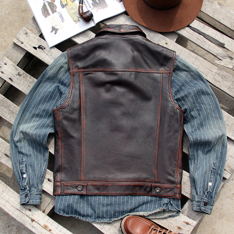 Black vegetable tanned lambskin riding leather vest