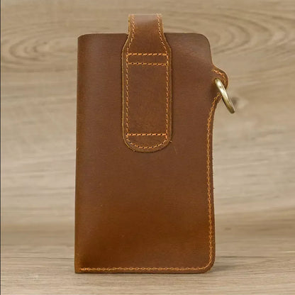 Leather Phone Belt Pouch with Key Ring and Belt Loop