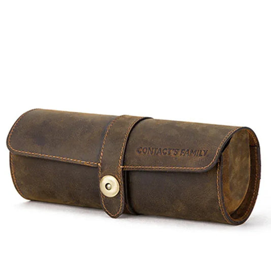 Leather watch travel case for men 3 slot watch roll organizer 1