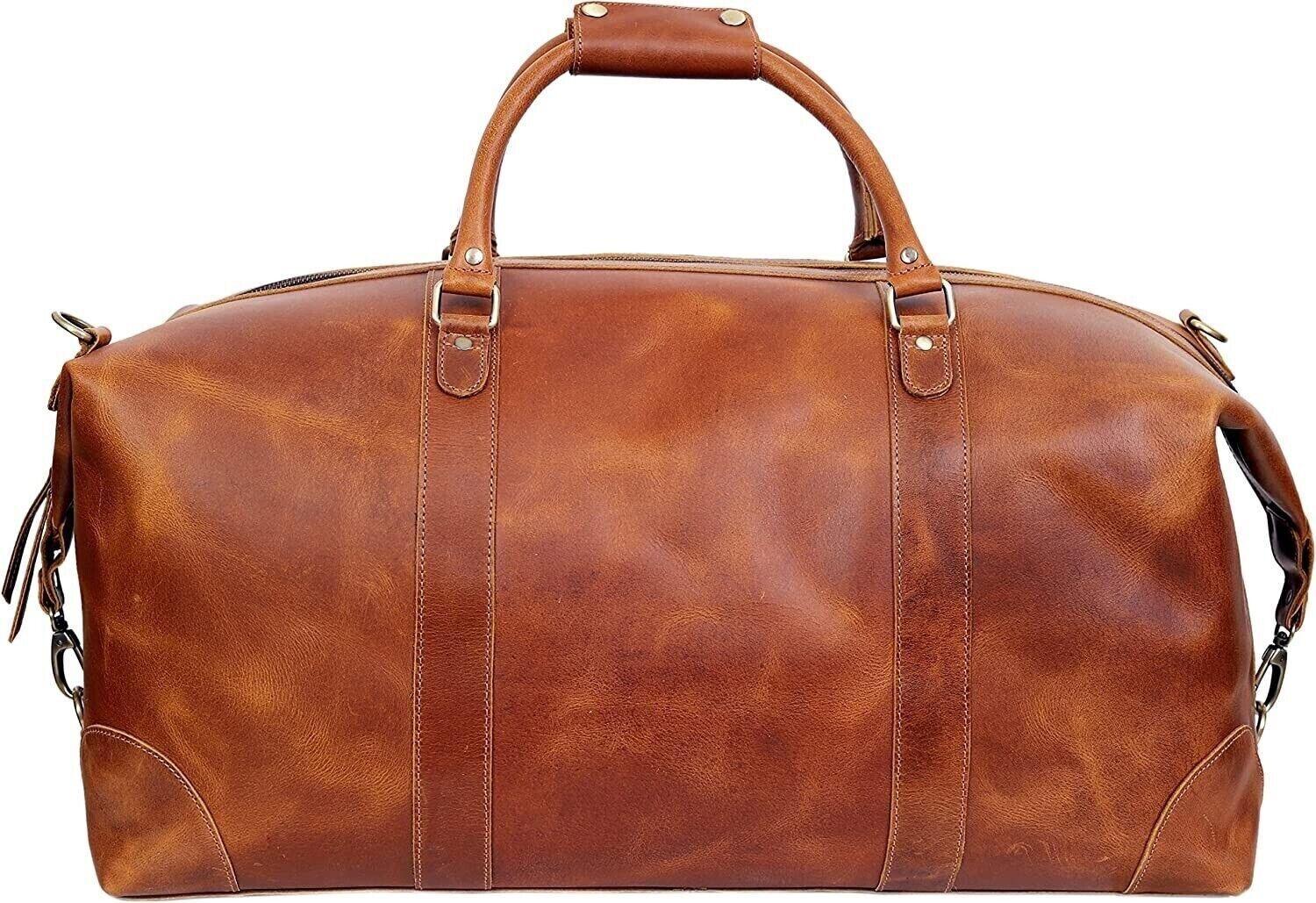 24 Inch Genuine Leather Weekender Bag Brown Duffel