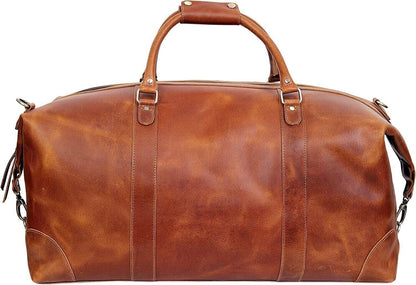 24 Inch Genuine Leather Weekender Bag Brown Duffel