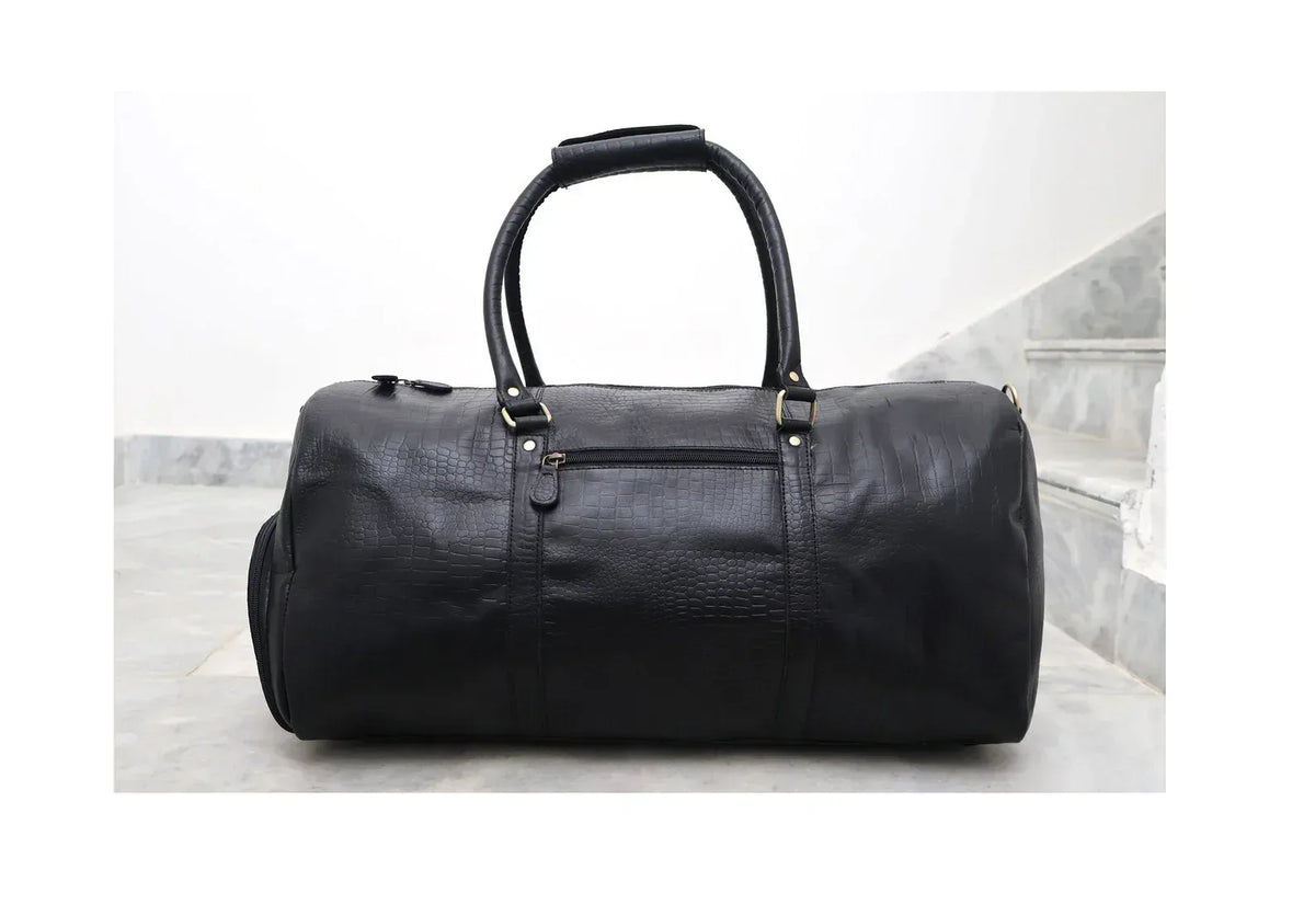 Leather Weekender Bag for Men with Shoe Compartment and Shoulder Strap