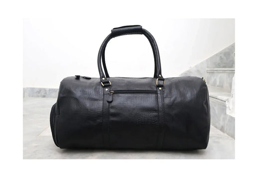 Leather Weekender Bag for Men with Shoe Compartment and Shoulder Strap