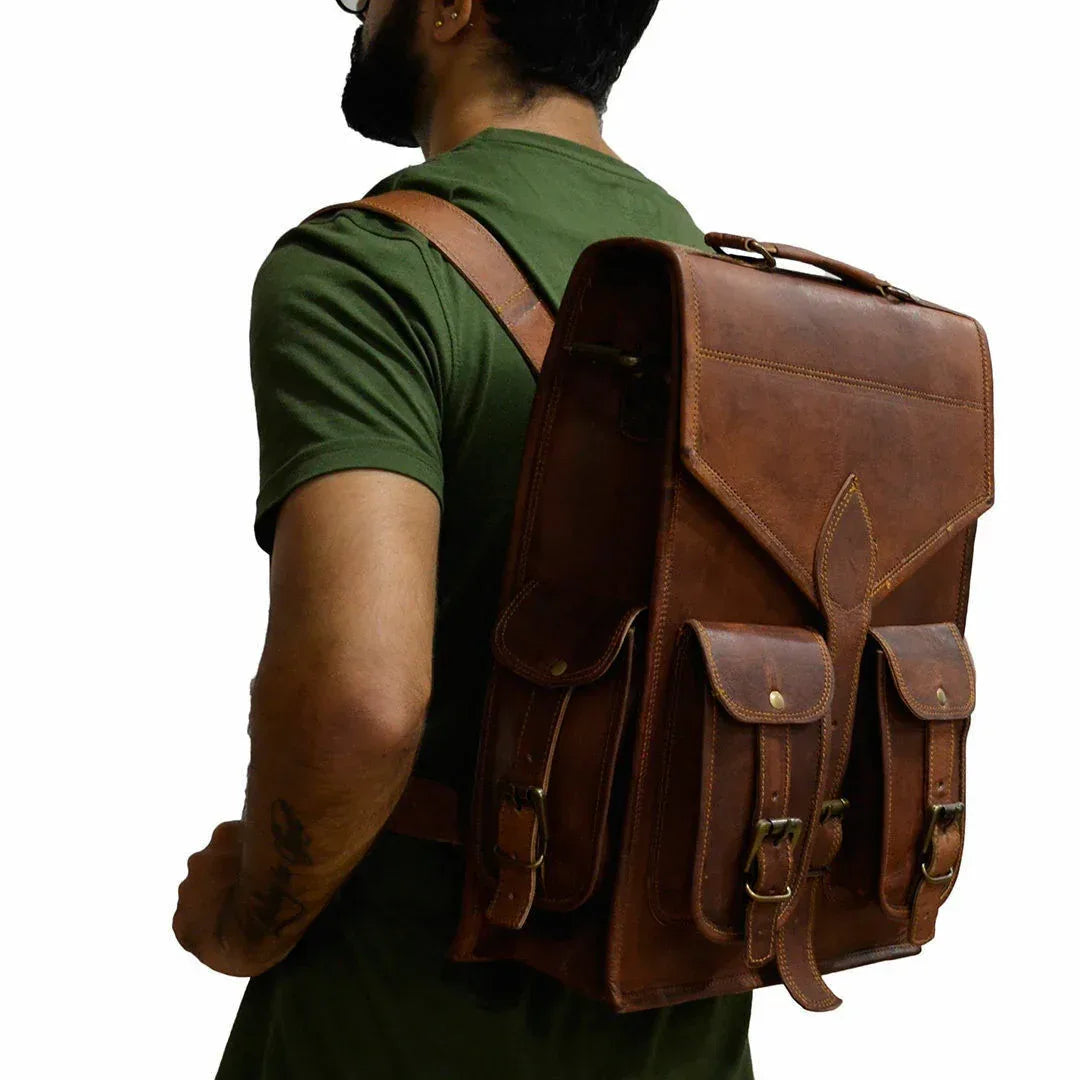 Leather Business Backpack Genuine Work Laptop Bag