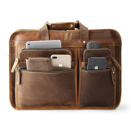Mens leather briefcase 17 inch laptop bag