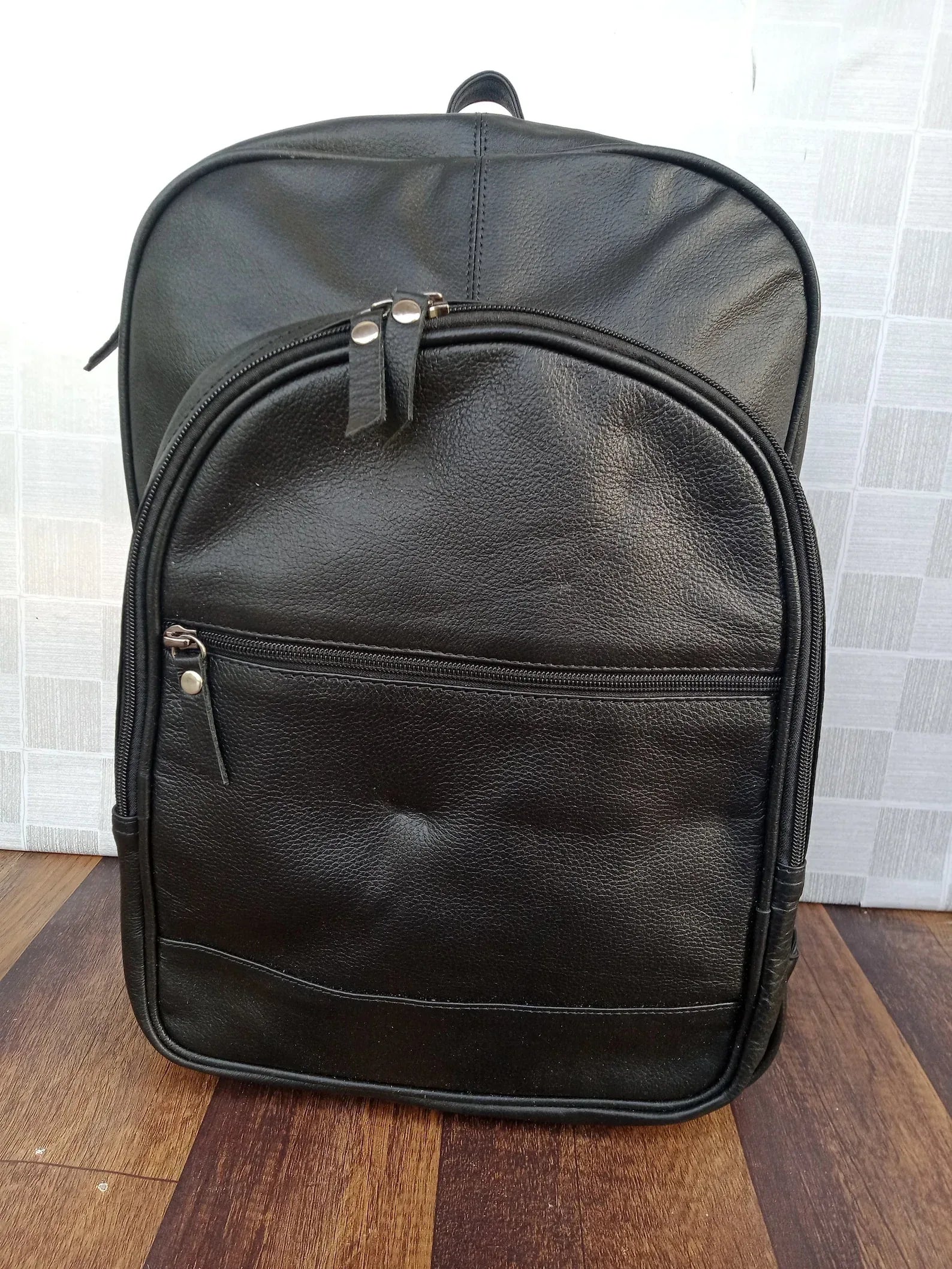 Black Leather Laptop Bag for Work and Daily Use