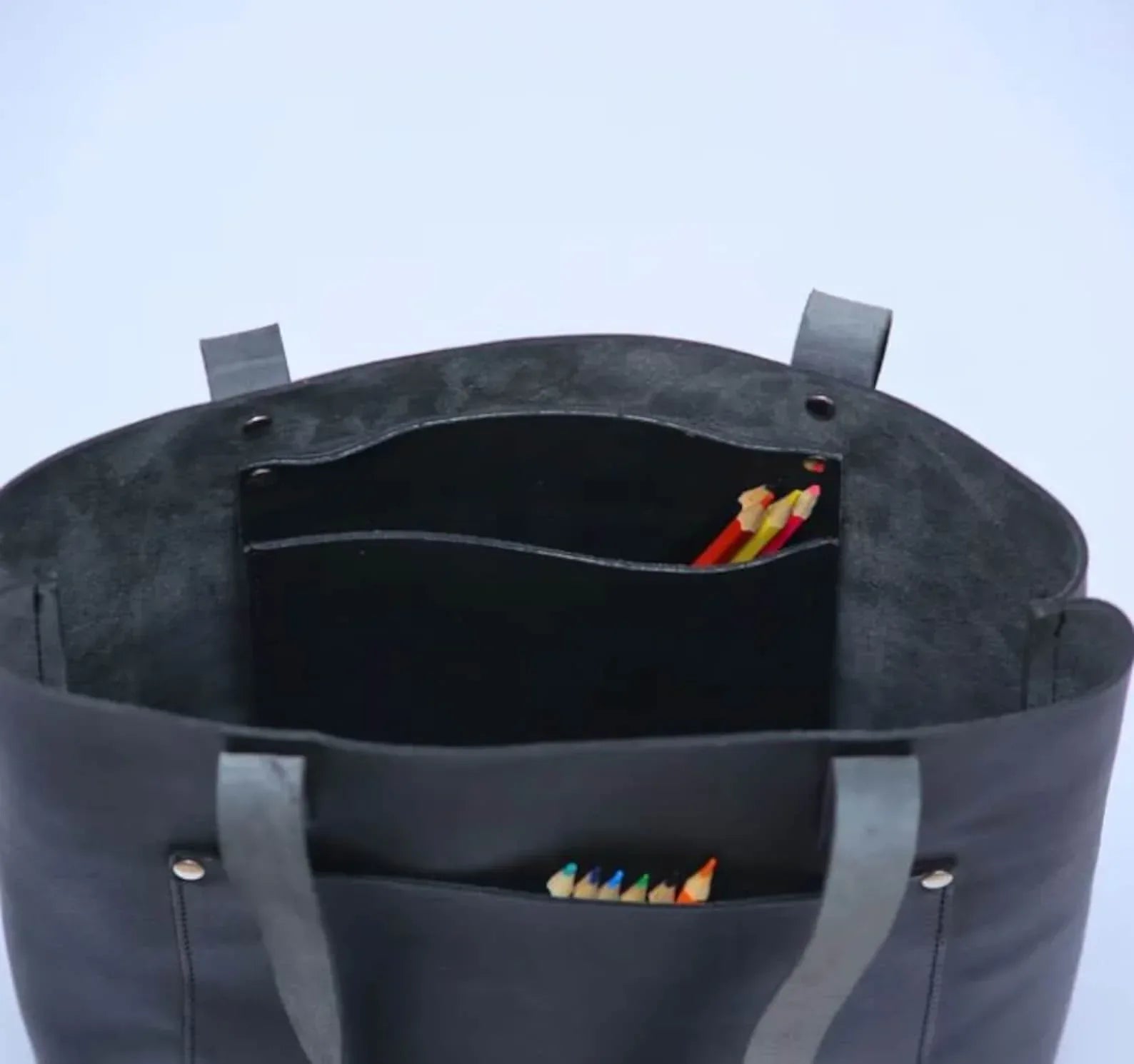 Leather Tote Bag With Compartments For Work Women
