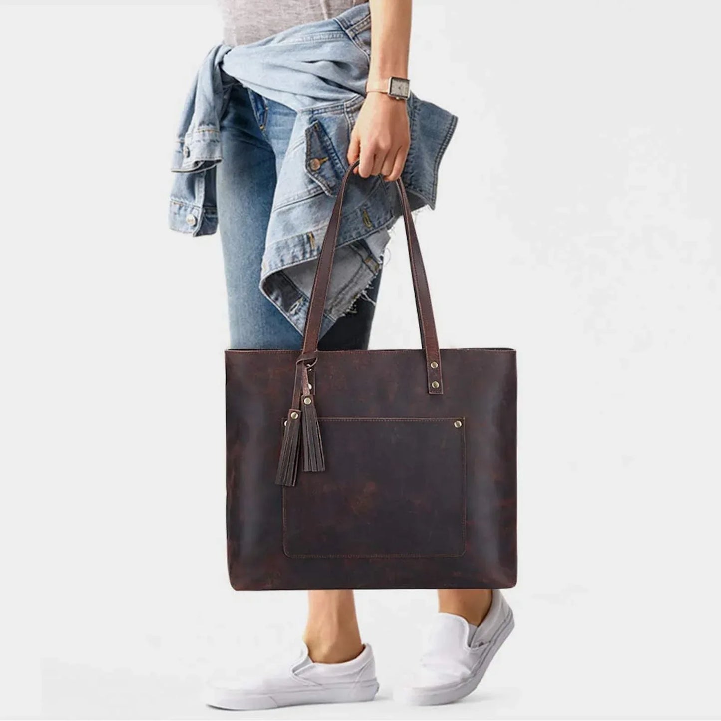 Leather Work Tote for Women Laptop Carry Bag
