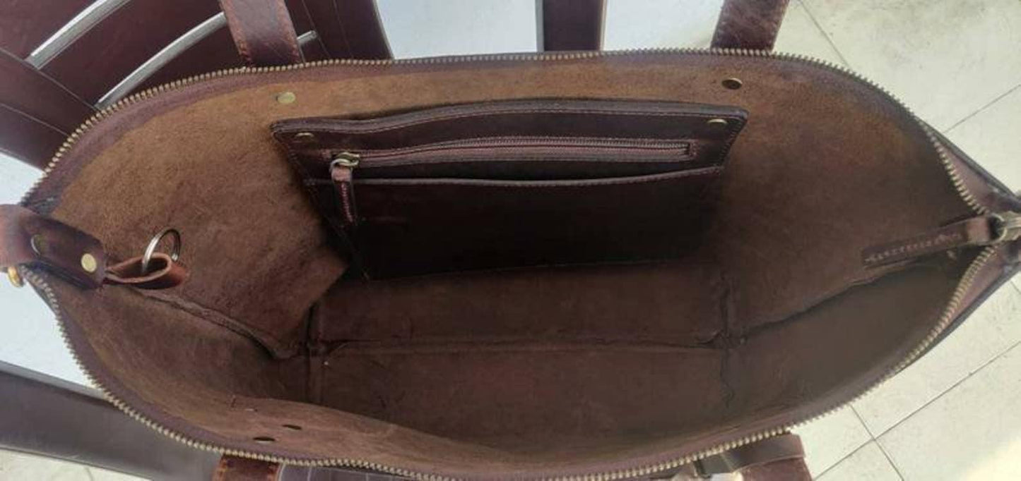 Leather Work Tote for Women Laptop Carry Bag