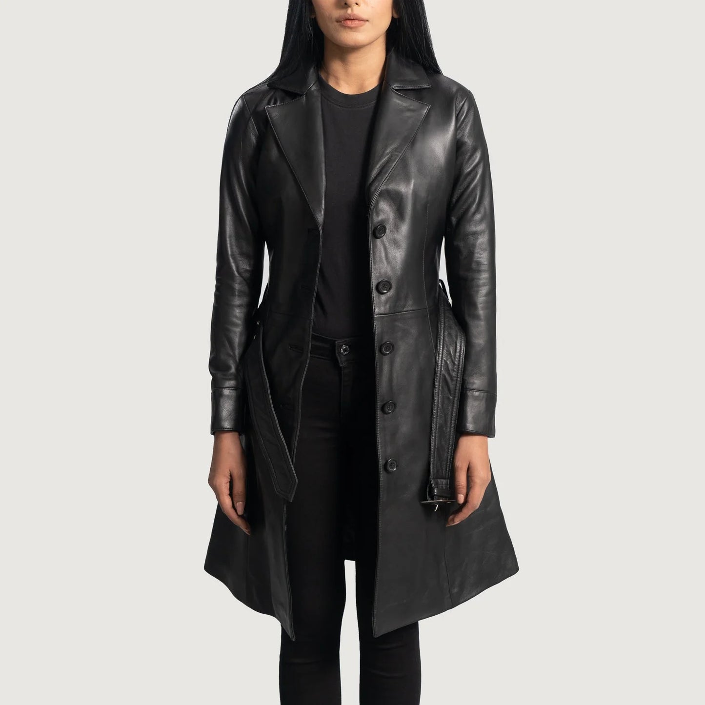 Black Leather Trench Coat Women