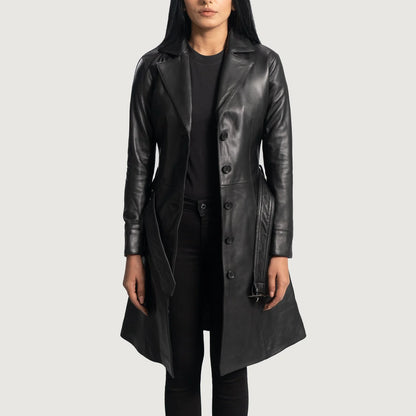 Black Leather Trench Coat Women