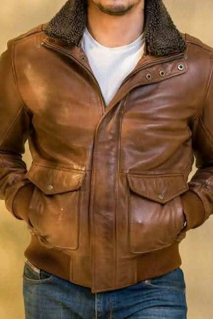 Brown Leather Bomber Jacket