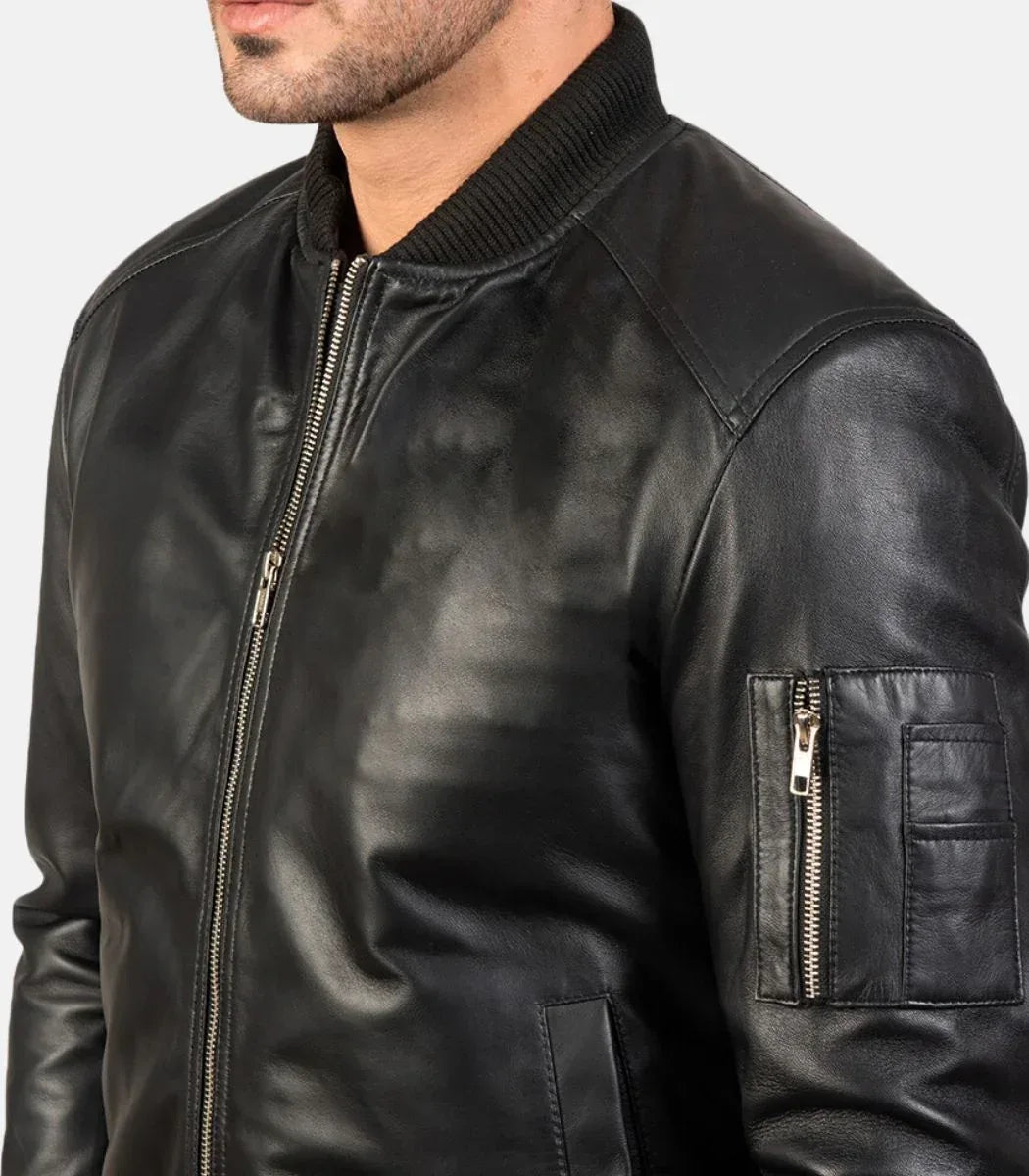 minimal leather jacket black mens