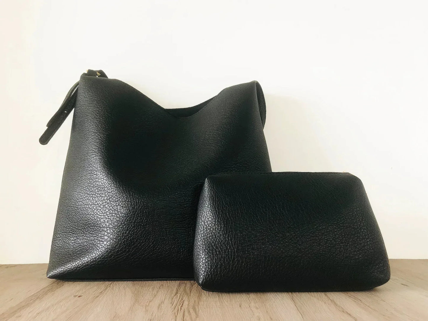 Soft Leather Tote Bag Lightweight Roomy Leather Tote Black