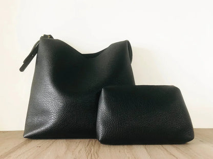 Soft Leather Tote Bag Lightweight Roomy Leather Tote Black