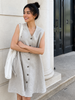 Beige gray linen button mini dress