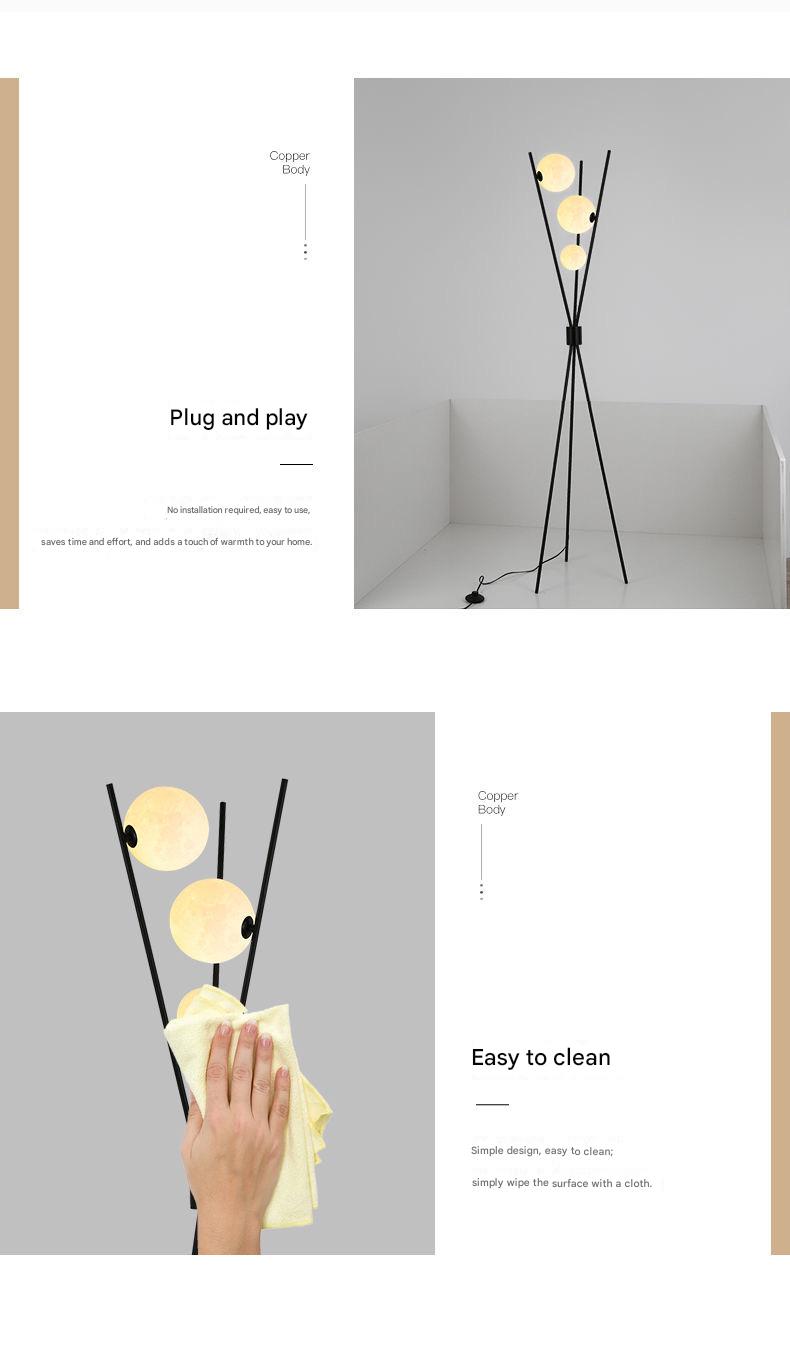 Nordic tripod moon globe floor lamp warm ambient lighting