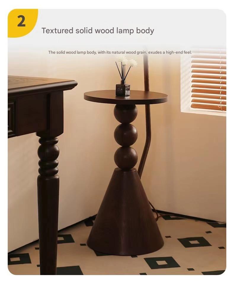 retro wood floor lamp with side shelf lighting
