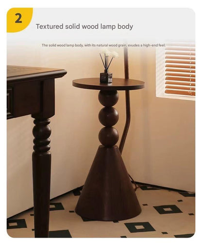 retro wood floor lamp with side shelf lighting