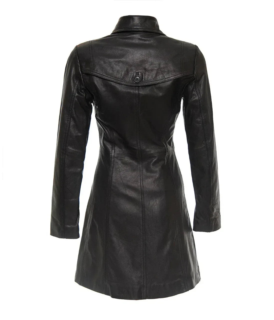 Women Leather Trench Coat Black Genuine Leather Long Coat