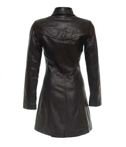 Women Leather Trench Coat Black Genuine Leather Long Coat