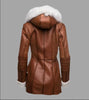Leather Trench Coat With Fur Trim Womens Long Brown Coat